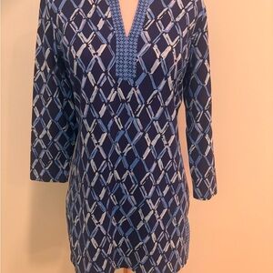 J. McLaughlin Navy and Light Blue Geometric Tunic